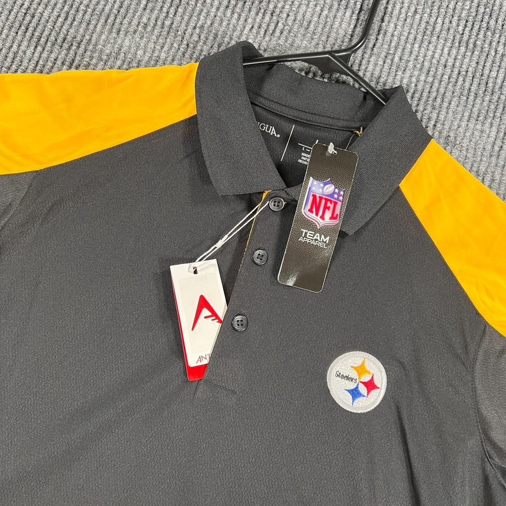 Pittsburg Steelers Polo Shirt Mens Large Black Short Sleeve Antigua NFL New